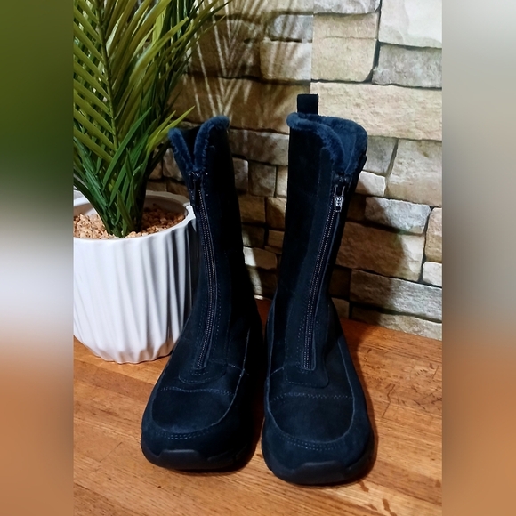 LANDS END Women's Suede &‎ Canvas All Weather Insulated Mid-Calf Boots SZ 8 - Picture 2 of 5